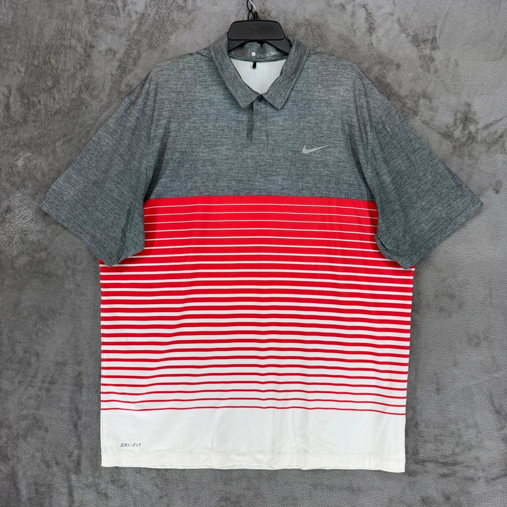 Nike Polo Mens XL Tiger Woods Collection Grey Red Striped 648717-008 EUC